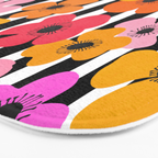 Midcentury Playful Botanica Bold Multicolor Retro Flowers On Black And White Stripes Bath Mat Gallery Image 3