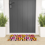 Midcentury Playful Botanica Bold Multicolor Retro Flowers On Black And White Stripes Welcome Mat Gallery Image 3