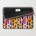 Midcentury Playful Botanica Bold Multicolor Retro Flowers On Black And White Stripes Laptop Sleeve Gallery Image 2