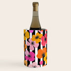 Midcentury Playful Botanica Bold Multicolor Retro Flowers On Black And White Stripes Wine Chiller Gallery Image 3