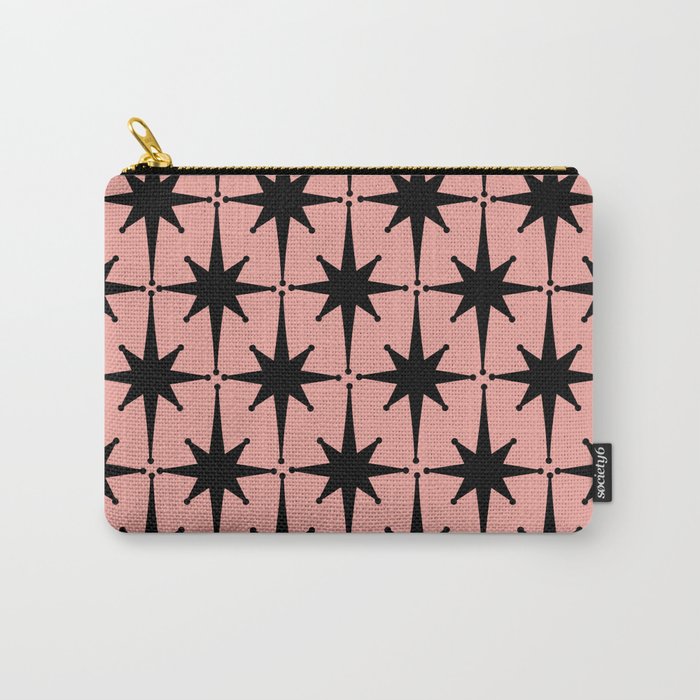 Midcentury Modern Atomic Starburst Pattern in 50s Bathroom Pink and Black Carry All Pouch Gallery Image 1