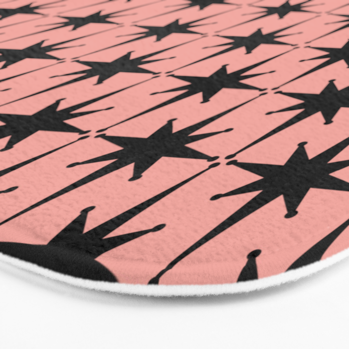 Midcentury Modern Atomic Starburst Pattern in 50s Bathroom Pink and Black Bath Mat Gallery Image 3