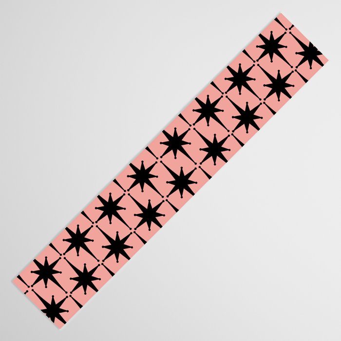 Midcentury Modern Atomic Starburst Pattern in 50s Bathroom Pink and Black Table Runner Gallery Image 3