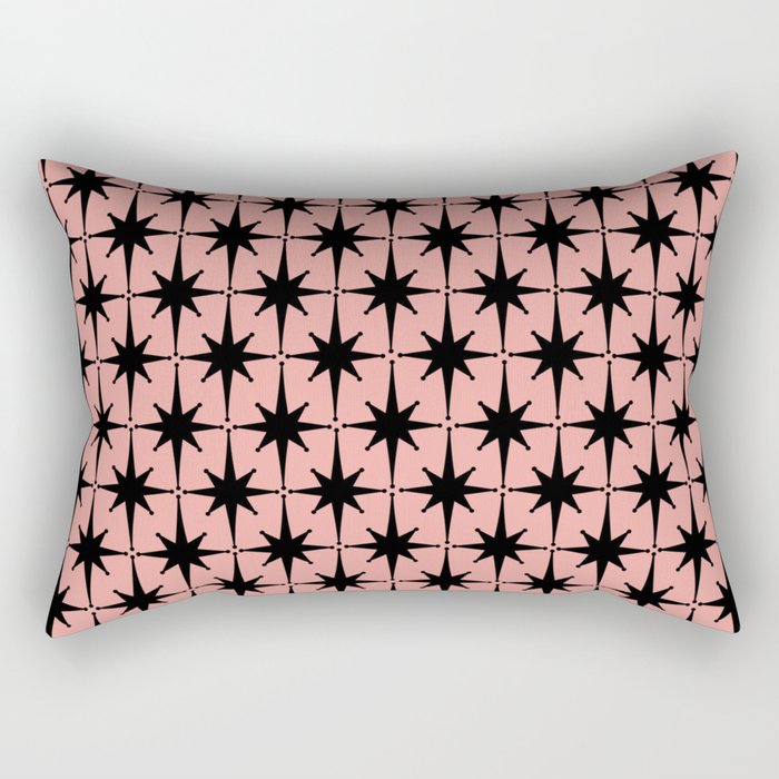 Midcentury Modern Atomic Starburst Pattern in 50s Bathroom Pink and Black Rectangular Pillow Gallery Image 2