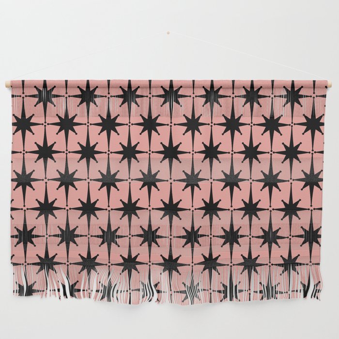 Midcentury Modern Atomic Starburst Pattern in 50s Bathroom Pink and Black Wall Hanging Gallery Image 1