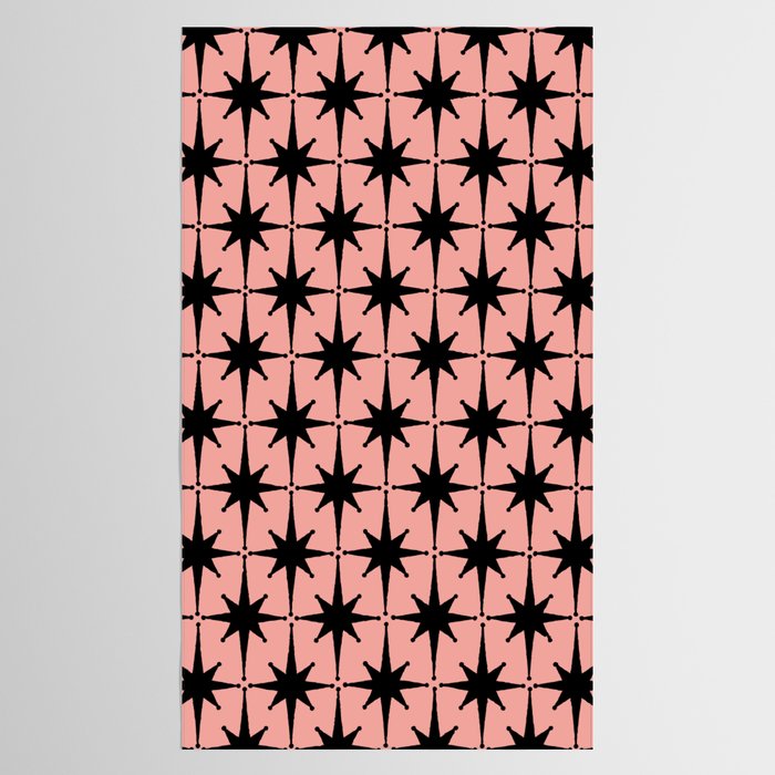 Midcentury Modern Atomic Starburst Pattern in 50s Bathroom Pink and Black Tablecloth Gallery Image 2