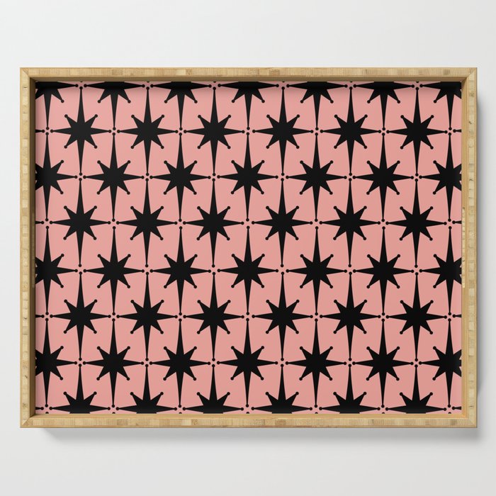 Midcentury Modern Atomic Starburst Pattern in 50s Bathroom Pink and Black Serving Tray Gallery Image 1