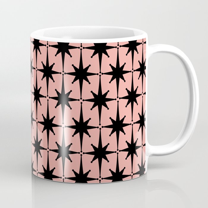 Midcentury Modern Atomic Starburst Pattern in 50s Bathroom Pink and Black Coffee Mug Gallery Image 1