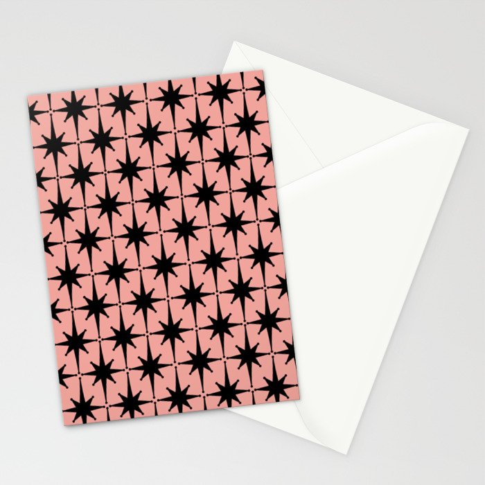 Midcentury Modern Atomic Starburst Pattern in 50s Bathroom Pink and Black Stationery Card Gallery Image 2