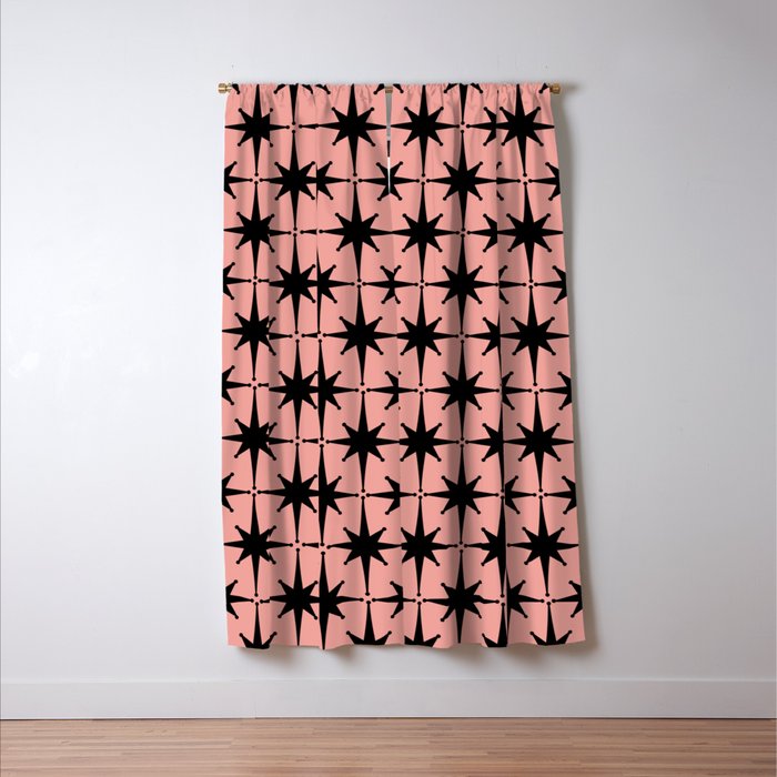Midcentury Modern Atomic Starburst Pattern in 50s Bathroom Pink and Black Window Curtain Gallery Image 3