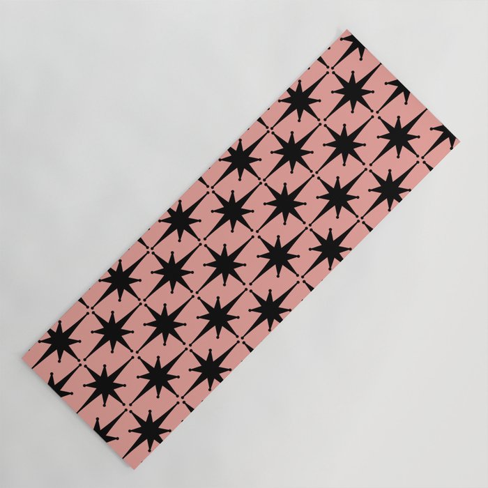 Midcentury Modern Atomic Starburst Pattern in 50s Bathroom Pink and Black Yoga Mat Gallery Image 1