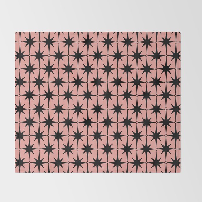 Midcentury Modern Atomic Starburst Pattern in 50s Bathroom Pink and Black Throw Blanket Gallery Image 2