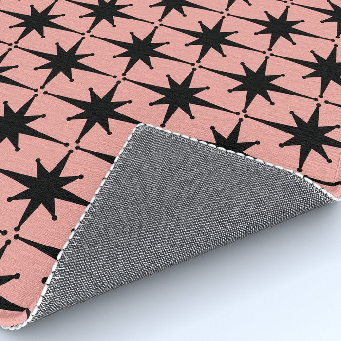 Midcentury Modern Atomic Starburst Pattern in 50s Bathroom Pink and Black Rug Gallery Image 4