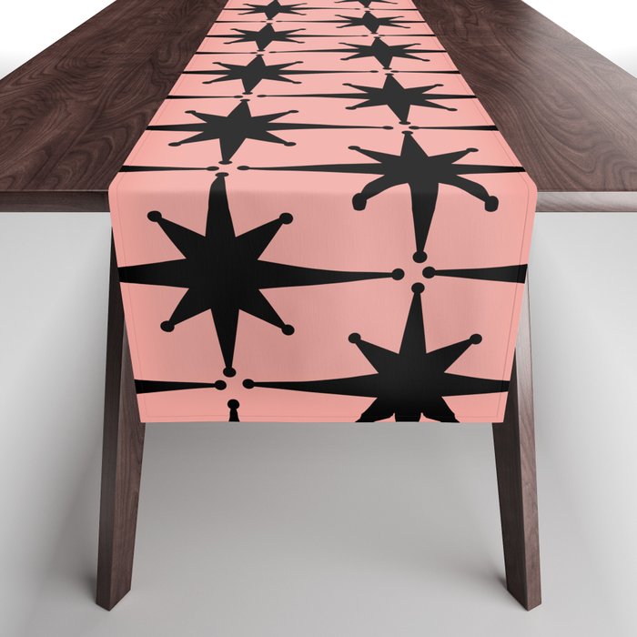 Midcentury Modern Atomic Starburst Pattern in 50s Bathroom Pink and Black Table Runner Gallery Image 1