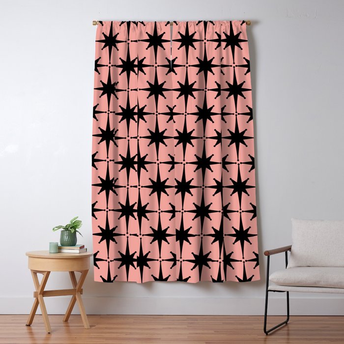 Midcentury Modern Atomic Starburst Pattern in 50s Bathroom Pink and Black Window Curtain Gallery Image 1