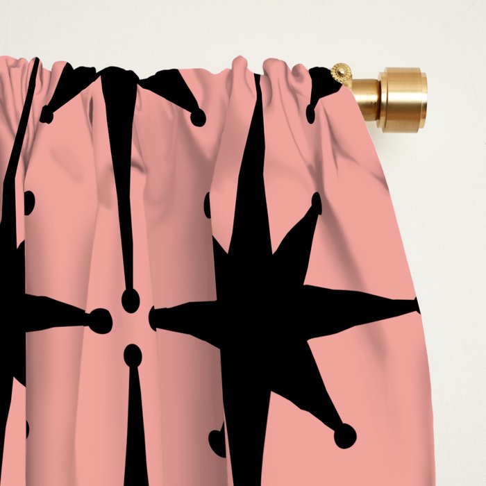 Midcentury Modern Atomic Starburst Pattern in 50s Bathroom Pink and Black Window Curtain Gallery Image 2
