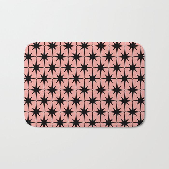Midcentury Modern Atomic Starburst Pattern in 50s Bathroom Pink and Black Bath Mat Gallery Image 1