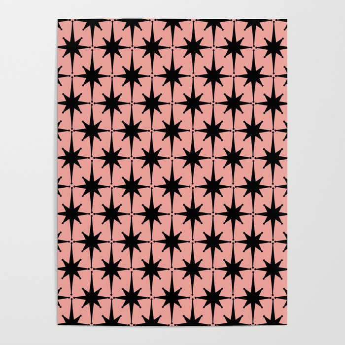 Midcentury Modern Atomic Starburst Pattern in 50s Bathroom Pink and Black Poster Gallery Image 1