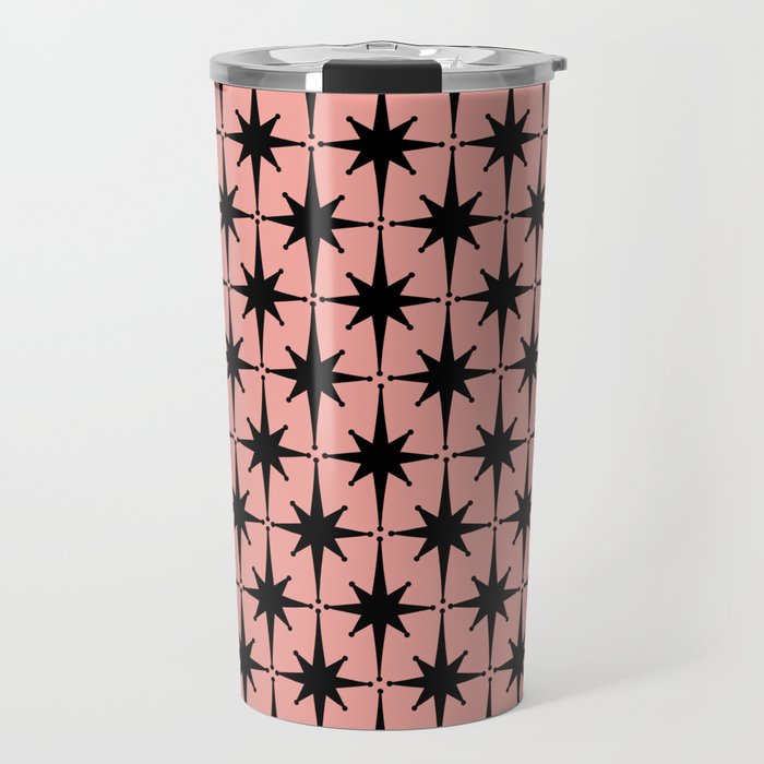 Midcentury Modern Atomic Starburst Pattern in 50s Bathroom Pink and Black Travel Mug Gallery Image 1