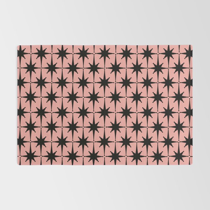 Midcentury Modern Atomic Starburst Pattern in 50s Bathroom Pink and Black Rug Gallery Image 2