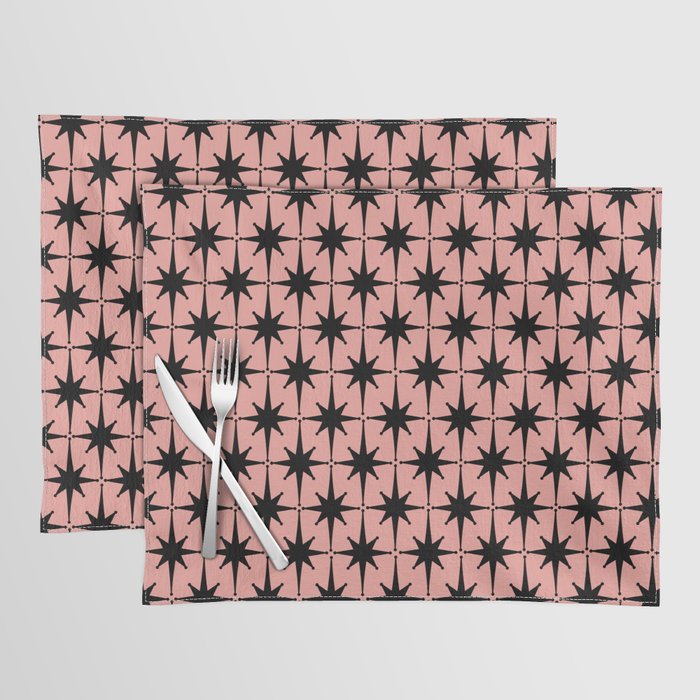 Midcentury Modern Atomic Starburst Pattern in 50s Bathroom Pink and Black Placemat Gallery Image 1