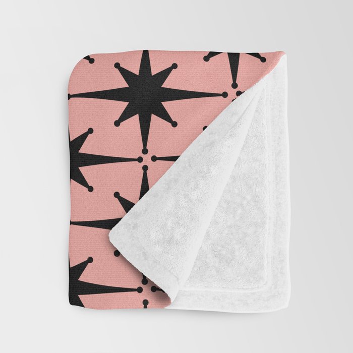 Midcentury Modern Atomic Starburst Pattern in 50s Bathroom Pink and Black Throw Blanket Gallery Image 3