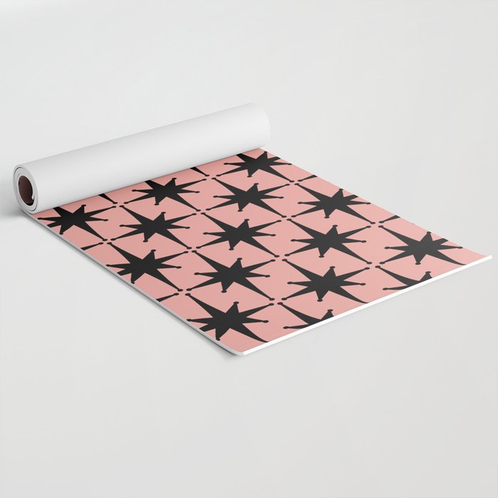 Midcentury Modern Atomic Starburst Pattern in 50s Bathroom Pink and Black Yoga Mat Gallery Image 2