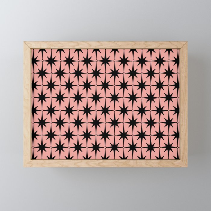 Midcentury Modern Atomic Starburst Pattern in 50s Bathroom Pink and Black Mini Art Print Gallery Image 1