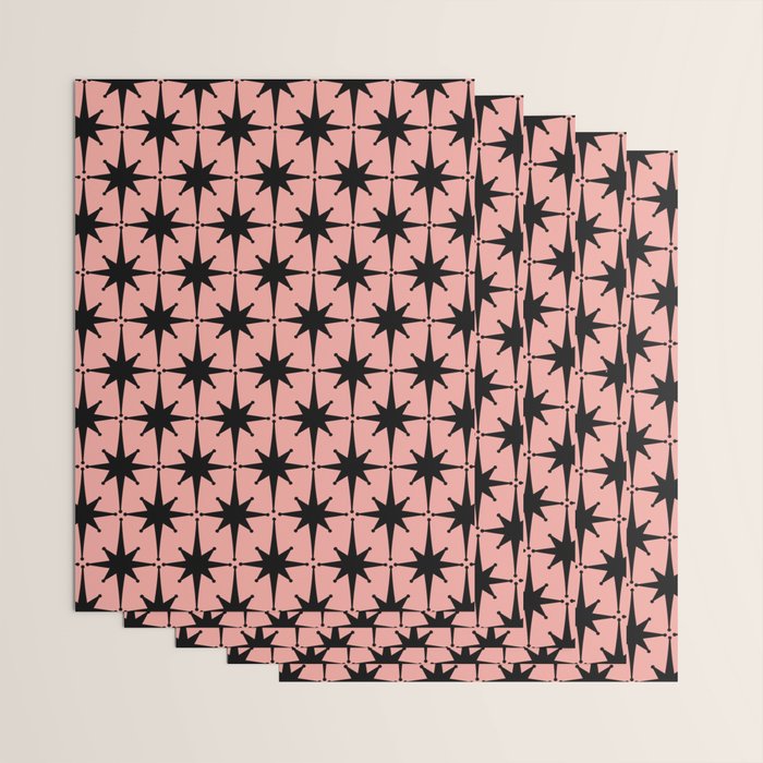 Midcentury Modern Atomic Starburst Pattern in 50s Bathroom Pink and Black Wrapping Paper Gallery Image 3