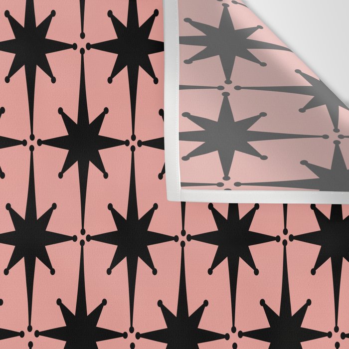 Midcentury Modern Atomic Starburst Pattern in 50s Bathroom Pink and Black Wall Tapestry Gallery Image 3