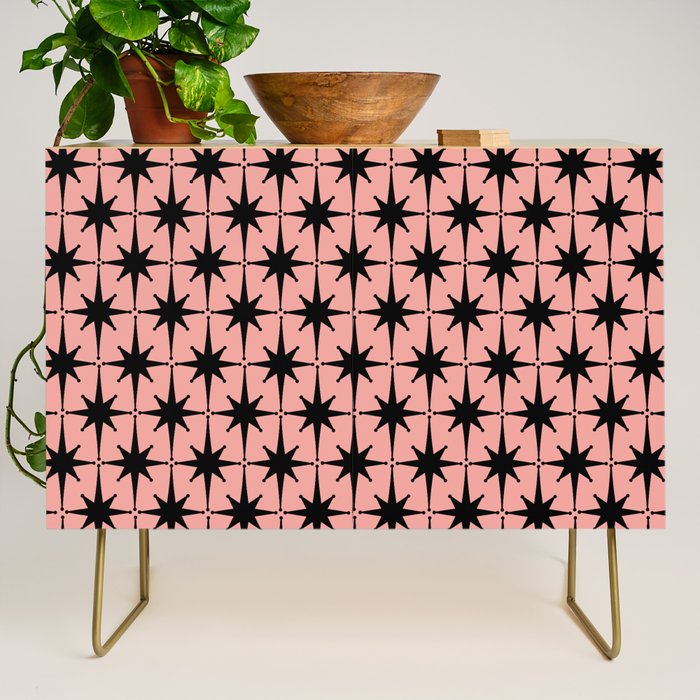Midcentury Modern Atomic Starburst Pattern in 50s Bathroom Pink and Black Credenza Gallery Image 1