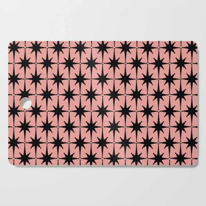 Midcentury Modern Atomic Starburst Pattern in 50s Bathroom Pink and Black Cutting Board Gallery Image 1