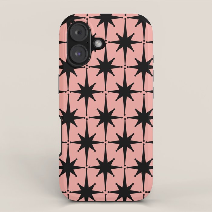 Midcentury Modern Atomic Starburst Pattern in 50s Bathroom Pink and Black iPhone Case Gallery Image 1