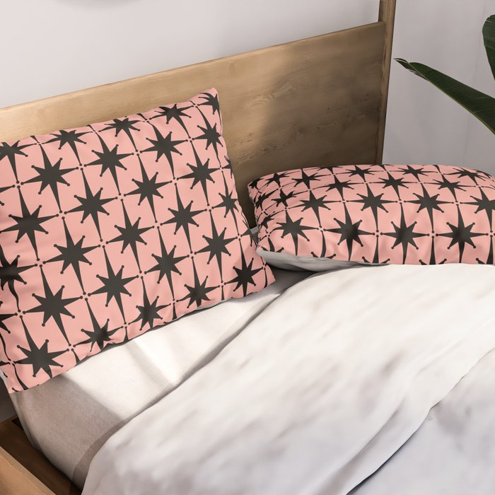 Midcentury Modern Atomic Starburst Pattern in 50s Bathroom Pink and Black Pillow Sham Gallery Image 2