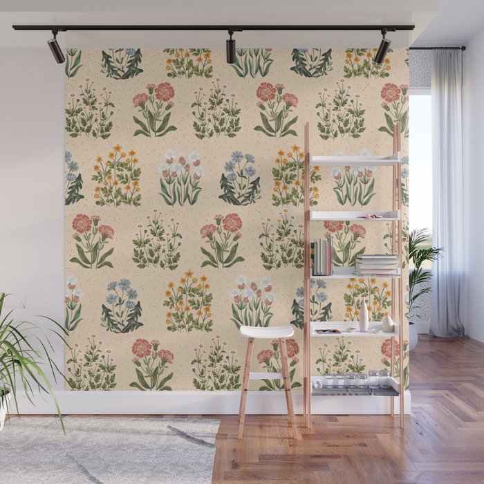 Wild Flowers ~ vol4. ~ light  vintage inspired botanical Wall Mural Gallery Image 1