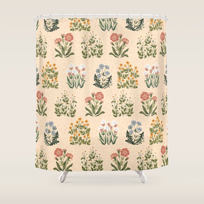 Wild Flowers ~ vol4. ~ light  vintage inspired botanical Shower Curtain Gallery Image 1