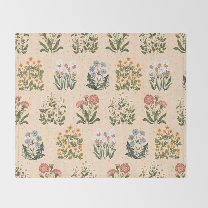 Wild Flowers ~ vol4. ~ light  vintage inspired botanical Throw Blanket Gallery Image 2
