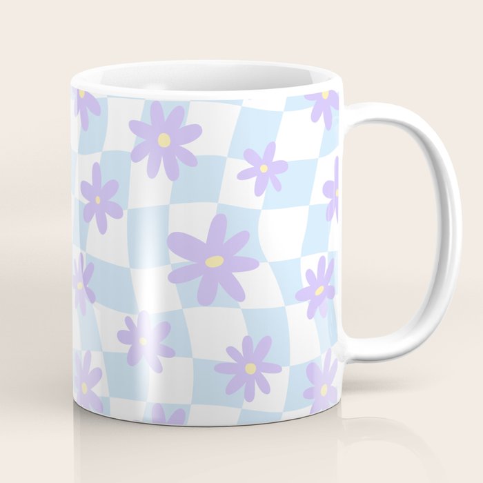 Retro psychedelic flower checkered print Coffee Mug Gallery Image 1