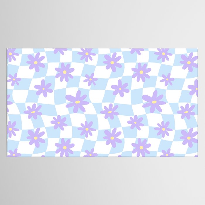 Retro psychedelic flower checkered print Tablecloth Gallery Image 2