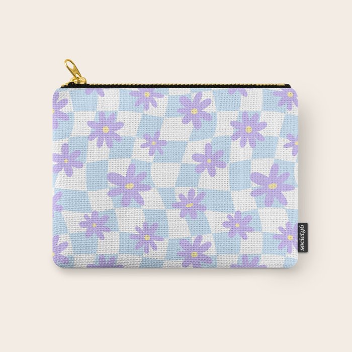 Retro psychedelic flower checkered print Carry All Pouch Gallery Image 1