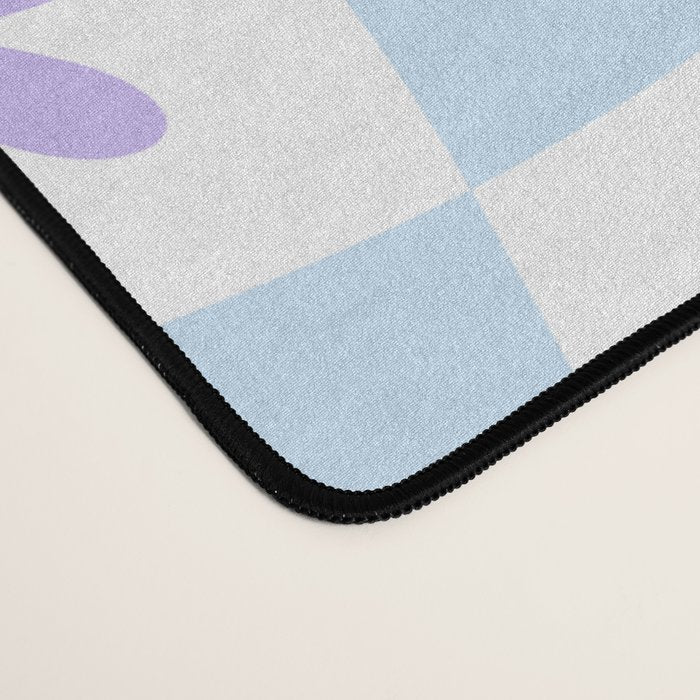 Retro psychedelic flower checkered print Desk Mat Gallery Image 4