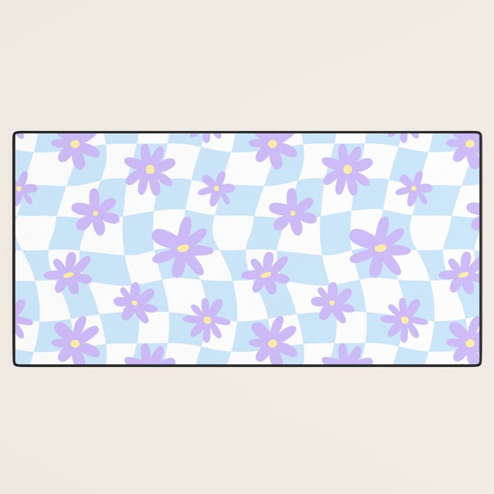 Retro psychedelic flower checkered print Desk Mat Gallery Image 3