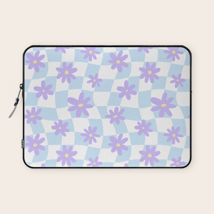 Retro psychedelic flower checkered print Laptop Sleeve Gallery Image 1