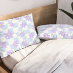Retro psychedelic flower checkered print Pillow Sham Gallery Image 2