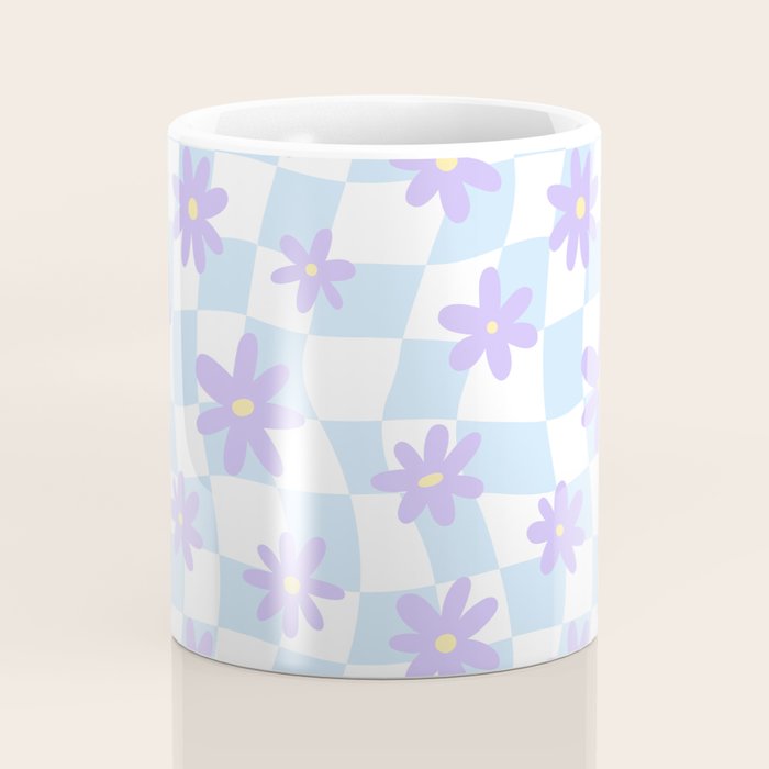 Retro psychedelic flower checkered print Coffee Mug Gallery Image 4