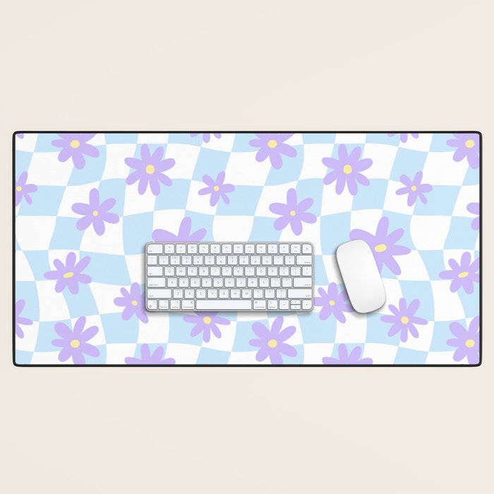 Retro psychedelic flower checkered print Desk Mat Gallery Image 1