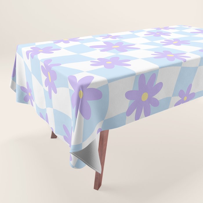 Retro psychedelic flower checkered print Tablecloth Gallery Image 1