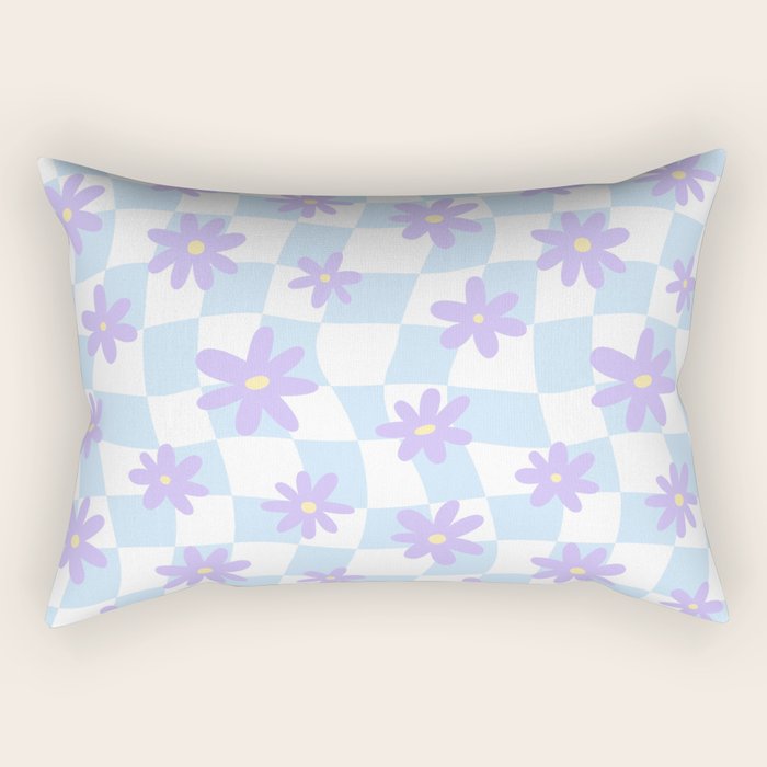 Retro psychedelic flower checkered print Rectangular Pillow Gallery Image 1