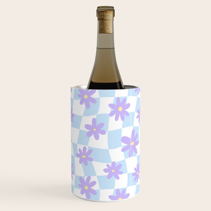 Retro psychedelic flower checkered print Wine Chiller Gallery Image 2
