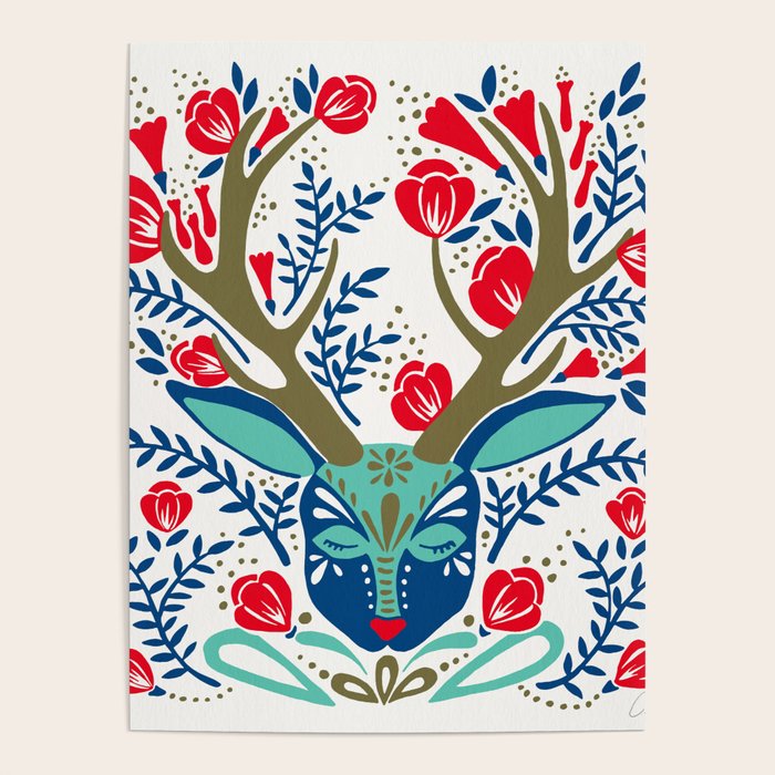 Floral Antlers - Red & Navy Poster Gallery Image 4